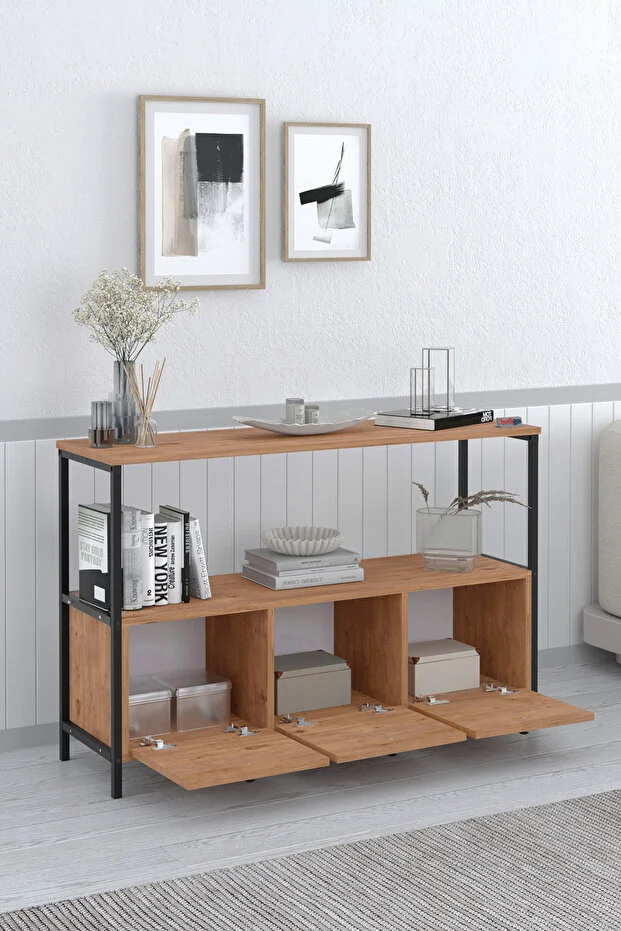 3 Kapaklı Konsol Tv Ünitesi Dresuar Çok Amaçlı Konsol Kahve Köşesi Doruk Çam